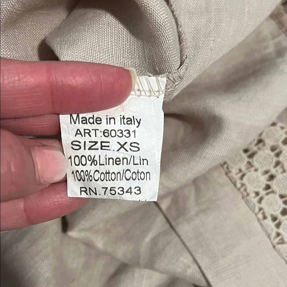 Lungo L’arno Italian Linen Sleeveless Cream Crochet-Trim Midi Dress - Picture 11 of 11